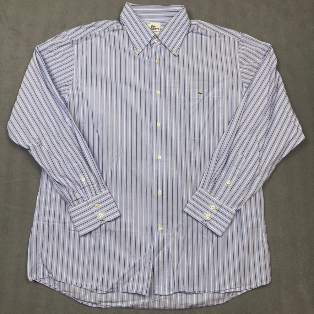 Lacoste Mens Multi-Color Striped Button Down Shirt Size 44 Blue White Burgundy
